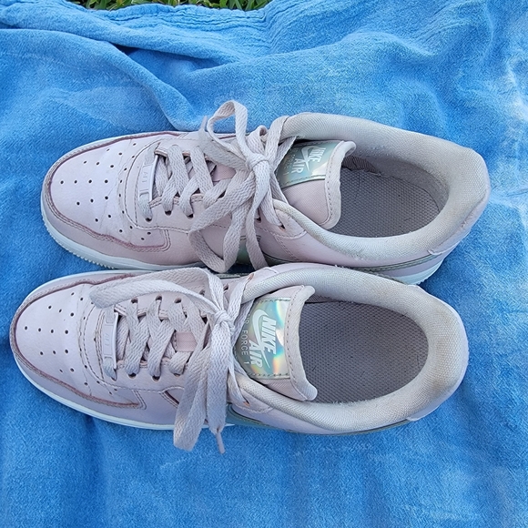 NIKE Air Force ones Pink Iridescent Swoosh Womens size Size 7.5 - Picture 14 of 14